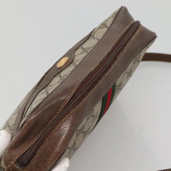 GUCCI GG Supreme Web Sherry Line Shoulder Bag PVC Beige Gold Red Auth gh559 - Picture 7 of 14